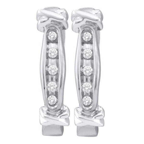 10K White Gold Round Channel-set Diamond Single Row Hoop Earrings 1/20 Cttw - Gold Americas
