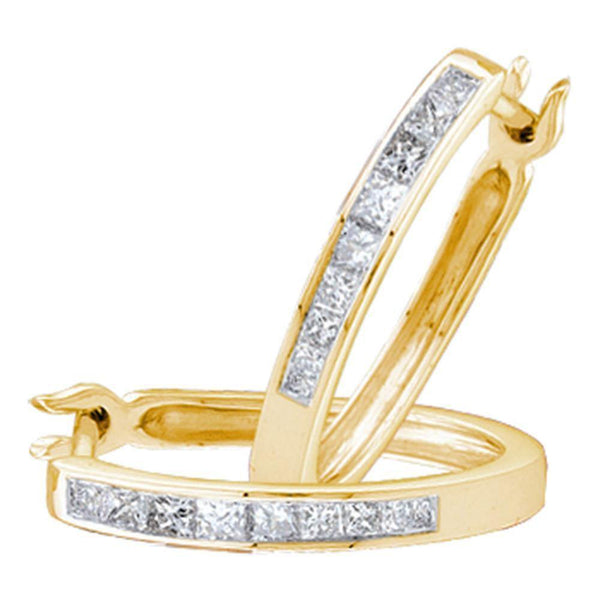 14k Yellow Gold Princess Diamond Channel-set Snap-down Hoop Earrings 1/3 Cttw - Gold Americas