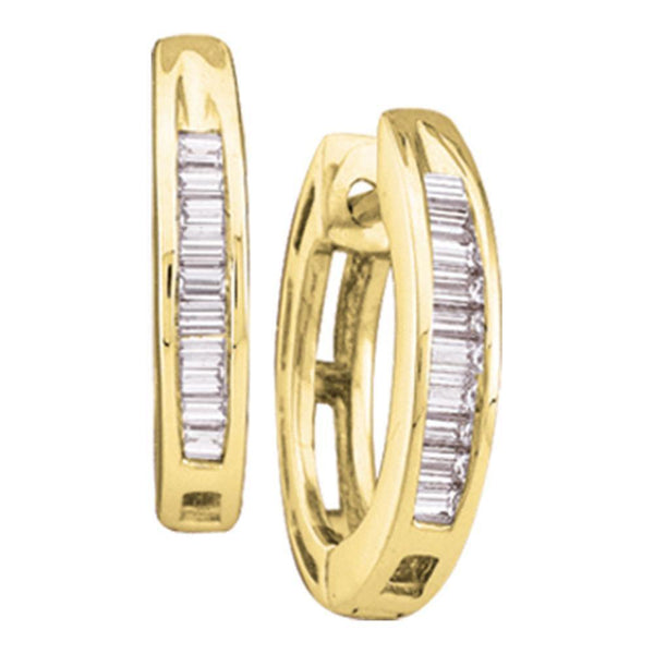 14K Yellow Gold Baguette Diamond Huggie Earrings 1/6 Cttw - Gold Americas