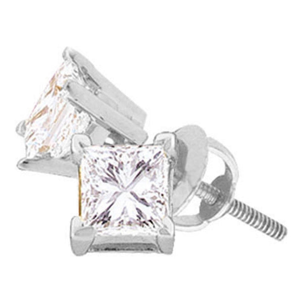 14K White Gold Princess Diamond Solitaire Stud Earrings 1.00 Cttw - Gold Americas