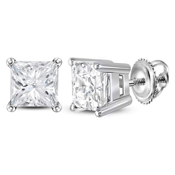 14K White Gold Unisex Princess Diamond Solitaire Stud Earrings 1-3/8 Cttw - Gold Americas