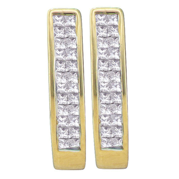 14K Yellow Gold Princess Diamond Double Row Invisible-set Hoop Earrings 1/2 Cttw - Gold Americas
