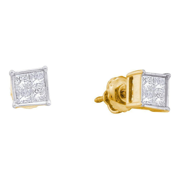 14K Yellow Gold Princess Diamond Square Cluster Stud Earrings 1/2 Cttw - Gold Americas