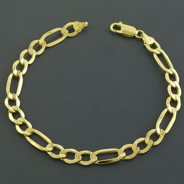 10K Yellow Gold Hollow Pave Figaro Chain Bracelet 2MM 9" 1.35 Gram - Gold Americas