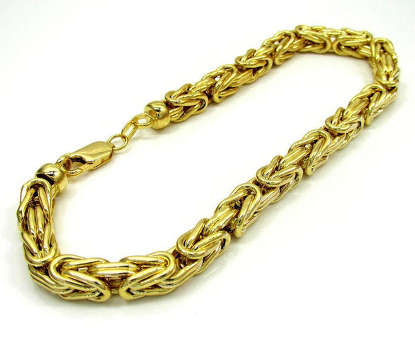 10K Yellow Gold Solid Pave Byzantine Chain Bracelet 3MM 7" 9.80 Gram - Gold Americas