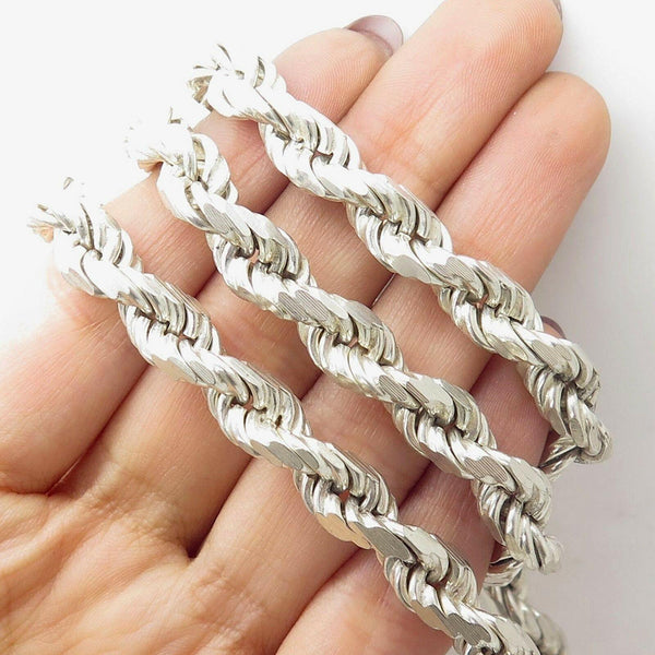 Silver 9MM Rope Chain Necklace