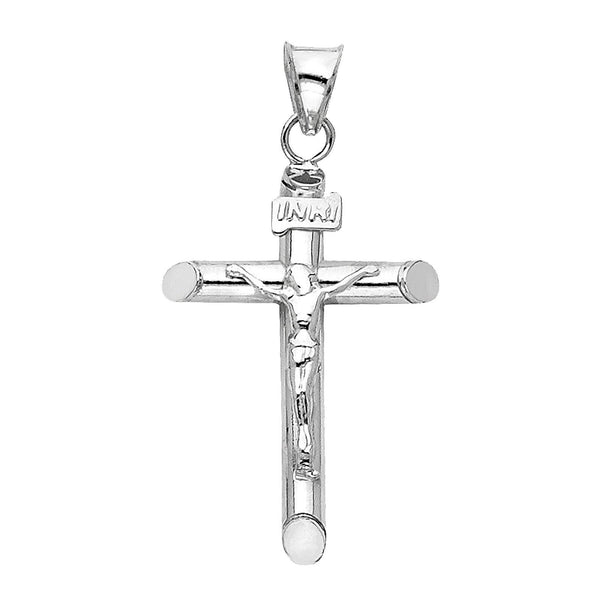 14k Real White Gold Jesus Crucifix Cross Religious Pendant 15MM 1.10 Gram - Gold Americas