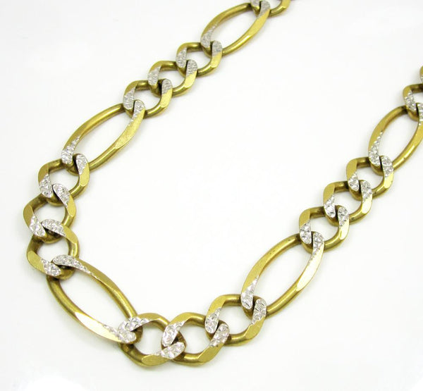 10K Yellow Gold Hollow Pave Figaro Chain 9.5MM 32" 75.84 Gram