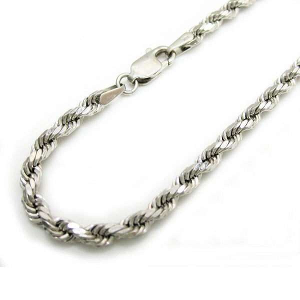10K White Gold Hollow Diamond Cut Rope Chain Bracelet 3MM 9" 2.34 Gram - Gold Americas