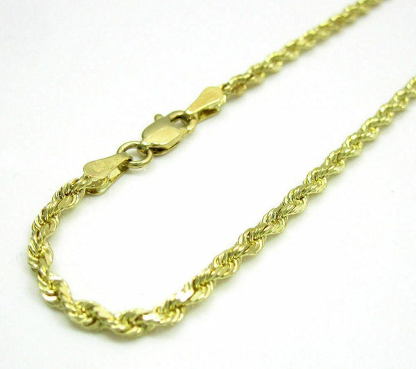 Yellow Gold Solid Diamond Cut Rope Chain Bracelet 