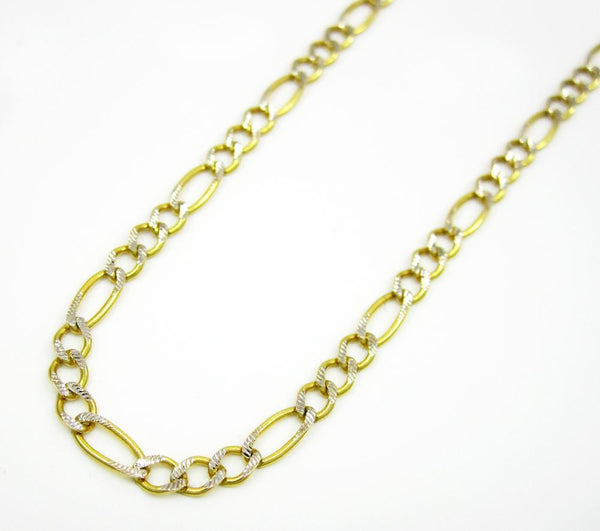 14K Yellow Gold Hollow Pave Figaro Chain 2.5MM