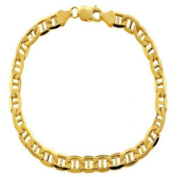 10K Yellow Gold Hollow Flat Mariner Chain Bracelet 3MM 7" 1.61 Gram - Gold Americas