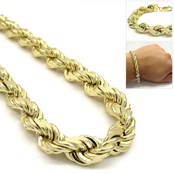 10K Yellow Gold Hollow Diamond Cut Rope Chain Bracelet