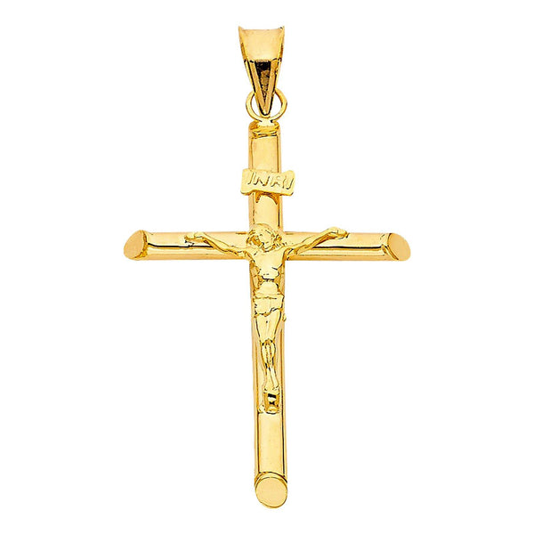 14k Yellow Gold Jesus Crucifix Religious Cross Pendant 23MM 1.30 Gram - Gold Americas