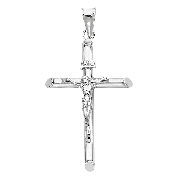 14k Real White Gold Jesus Crucifix Cross Religious Pendant 20MM 1.50 Gram - Gold Americas