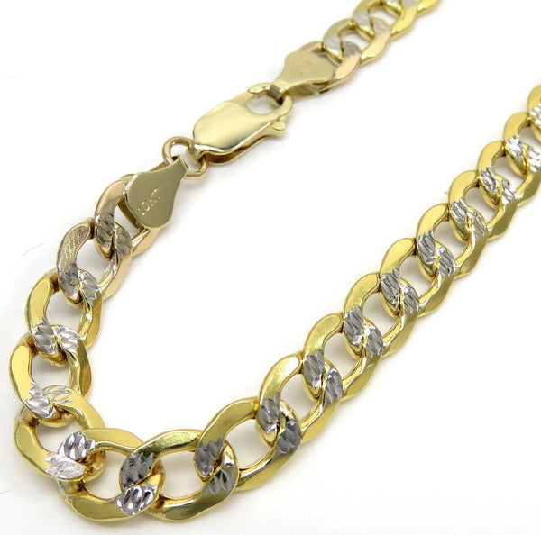 10K Yellow Gold Hollow Pave Cuban Chain 7.5MM