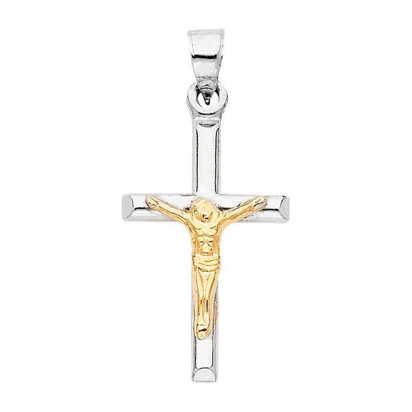 14K Yellow Gold Two-Tone Gold Jesus Religious Crucifix Cross Pendant 16MM 0.80 Gram - Gold Americas