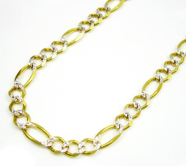 14K Yellow Gold Hollow Pave Figaro Chain 5.5MM