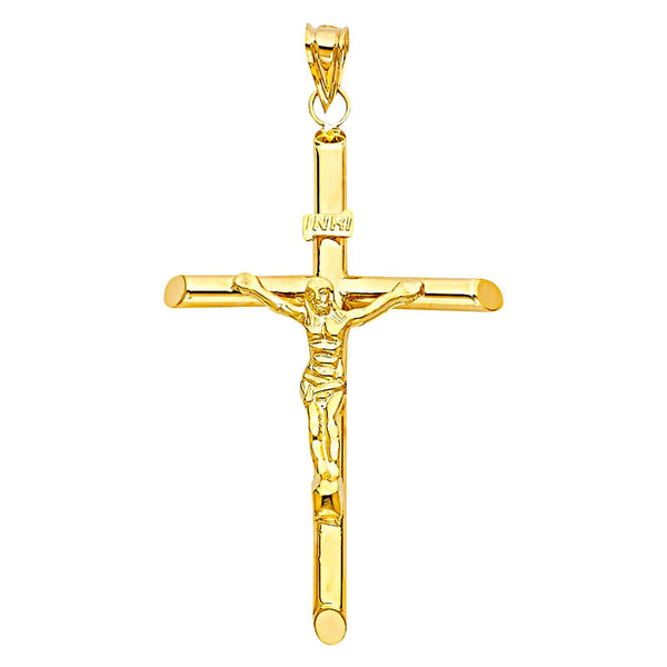 14k Yellow Gold Jesus Crucifix Religious Cross Pendant 37MM 3.40 Gram - Gold Americas