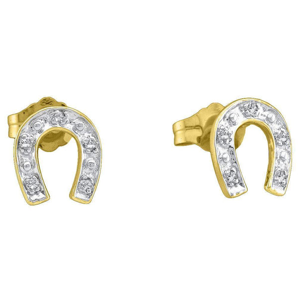 10K Yellow Two-tone Gold Round Diamond Horseshoe Stud Earrings 1/20 Cttw - Gold Americas