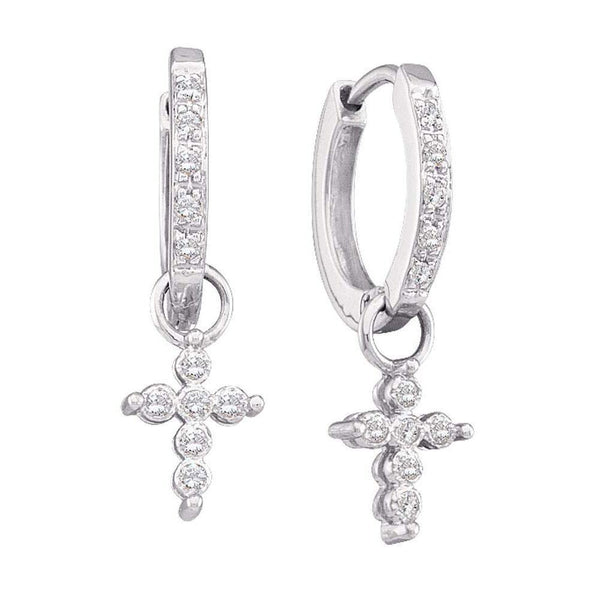 10K White Gold Round Diamond Cross Dangle Hoop Earrings 1/10 Cttw - Gold Americas
