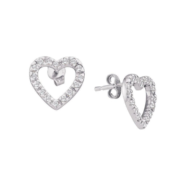 10K White Gold Round Diamond Heart Stud Earrings 1/5 Cttw - Gold Americas