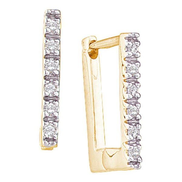 14K Yellow Gold Round Diamond Rectangle Huggie Hoop Earrings 1/20 Cttw - Gold Americas