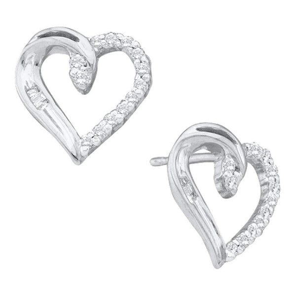14K White Gold Round Diamond Heart Stud Earrings 1/6 Cttw - Gold Americas