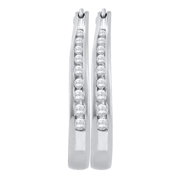 10K White Gold Round Channel-set Diamond Hoop Earrings 1/4 Cttw - Gold Americas