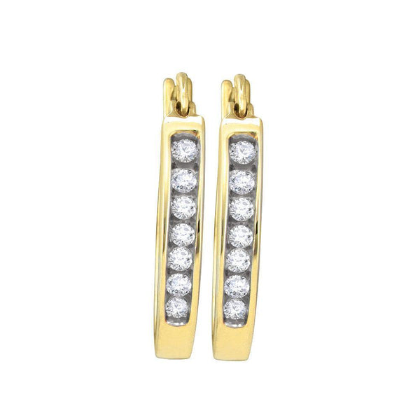 14K Yellow Gold Round Channel-set Diamond Single Row Hoop Earrings 1/4 Cttw - Gold Americas