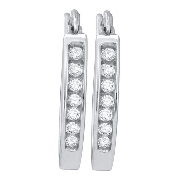 14K White Gold Round Channel-set Diamond Single Row Hoop Earrings 1/4 Cttw - Gold Americas