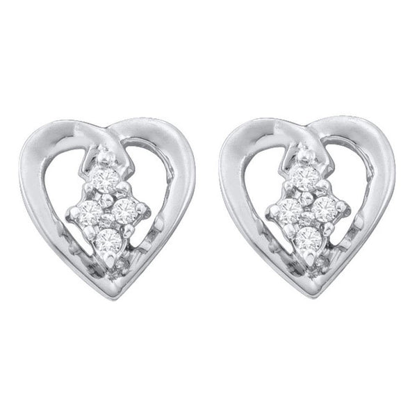 10K White Gold Round Diamond Heart Cluster Stud Earrings 1/12 Cttw - Gold Americas