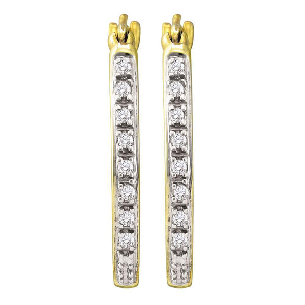 10K Yellow Gold Round Diamond Slender Single Row Hoop Earrings 1/8 Cttw - Gold Americas
