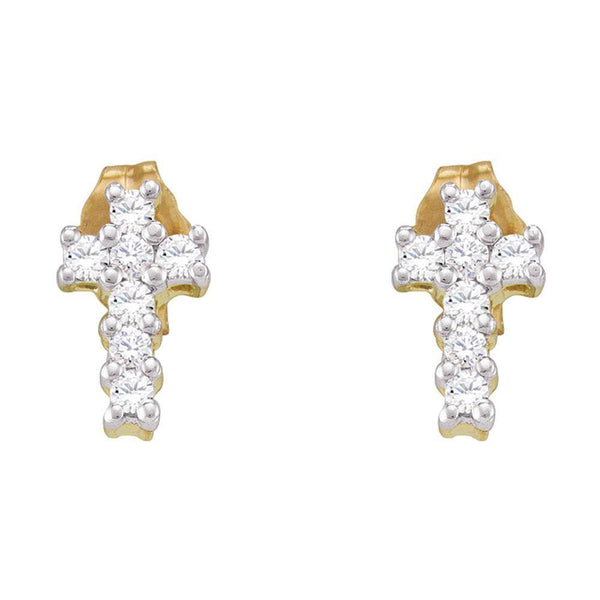10K Yellow Gold Round Diamond Roman Cross Stud Earrings 1/4 Cttw - Gold Americas