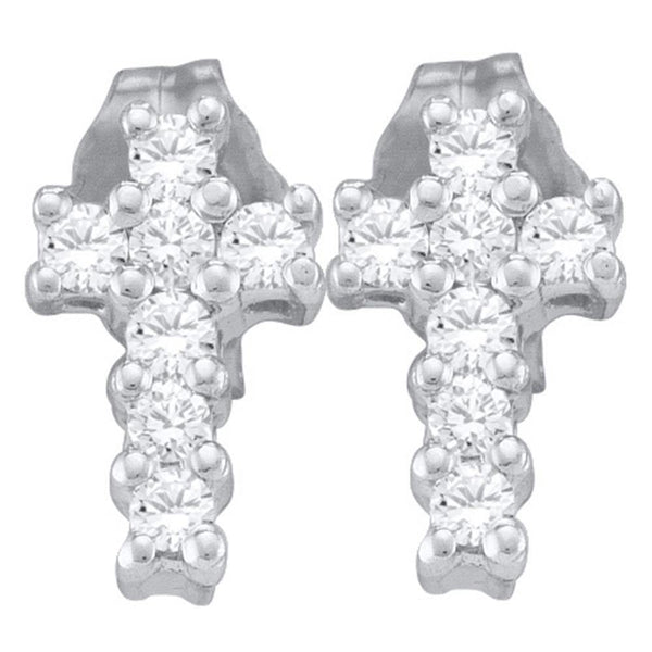 10K White Gold Round Diamond Cross Screwback Stud Earrings 1/4 Cttw - Gold Americas