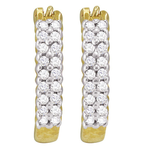 10K Yellow Gold Round Pave-set Diamond Huggie Hoop Earrings 1/4 Cttw - Gold Americas