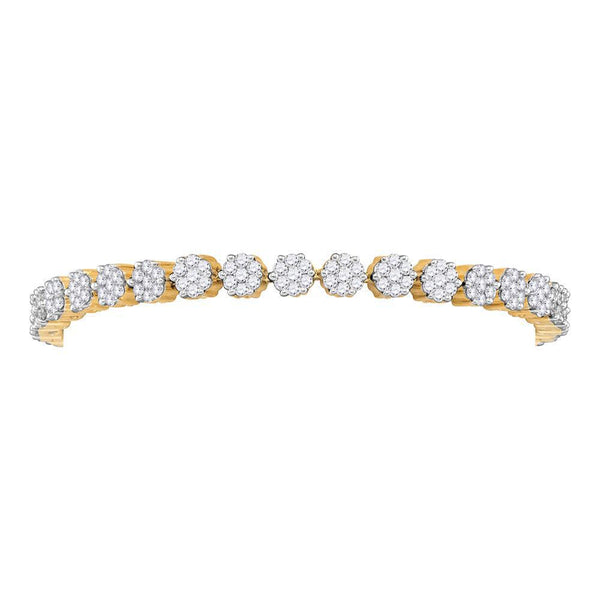 14K Yellow Gold Diamond Flower Cluster Tennis Bracelet 4.00 Cttw