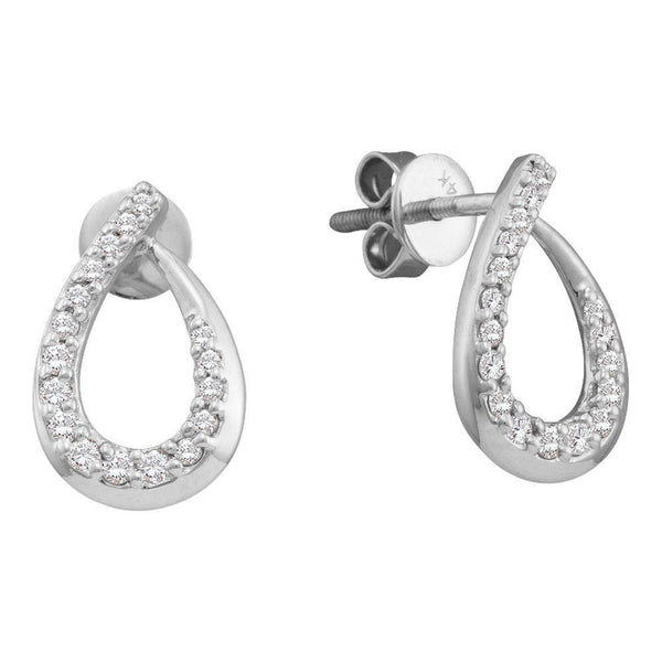 14K White Gold Round Diamond Teardrop Outline Screwback Stud Earrings 1/4 Cttw - Gold Americas