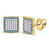 10K Yellow Gold Mens Round Blue Color Enhanced Diamond Square Cluster Earrings 1.00 Cttw - Gold Americas