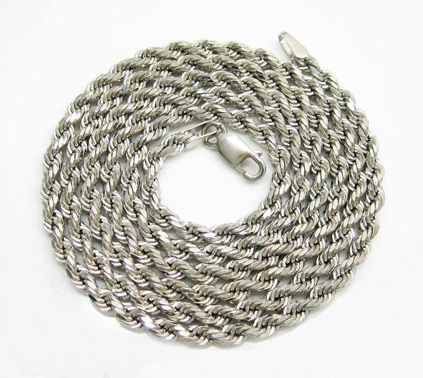 14K White Gold Solid Diamond Cut Rope Chain 1MM - Gold Americas