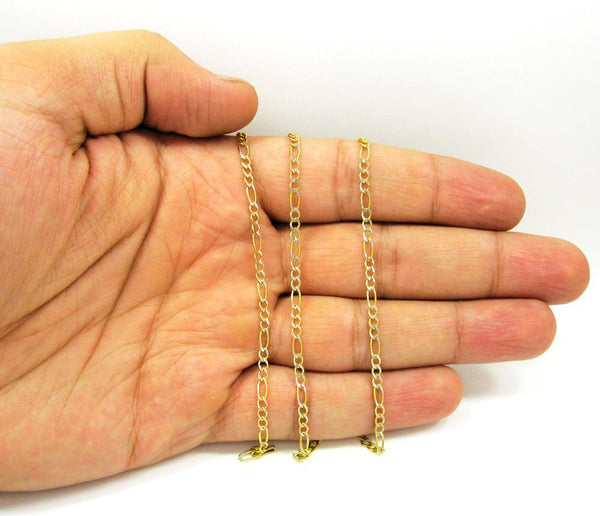 14K Yellow Gold Hollow Pave Figaro Chain 2.5MM