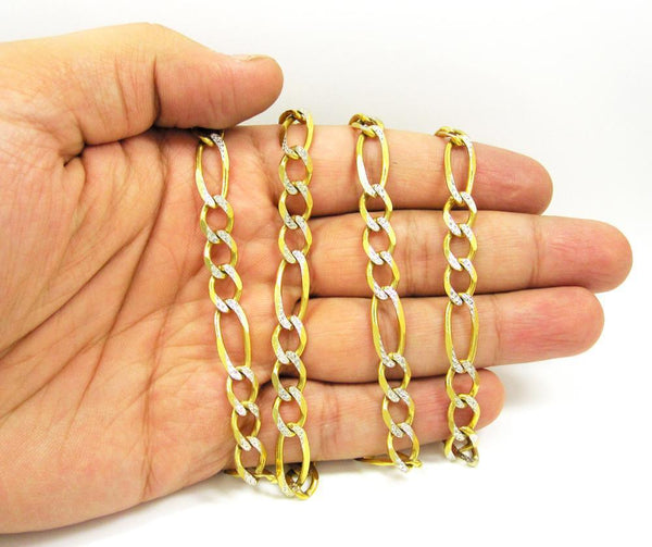 10K Yellow Gold Hollow Pave Figaro Chain 8MM