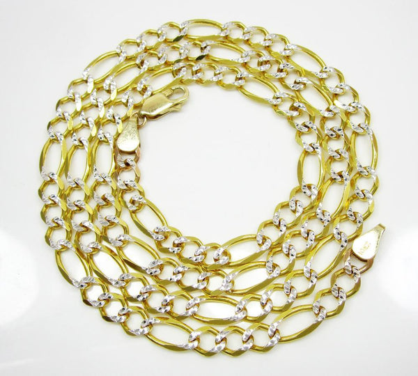 10K Yellow Gold Hollow Pave Figaro Chain 5.5MM