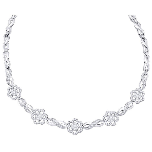 14K White Gold Womens Round Diamond Infinity Flower Cluster Necklace 2.00 Cttw