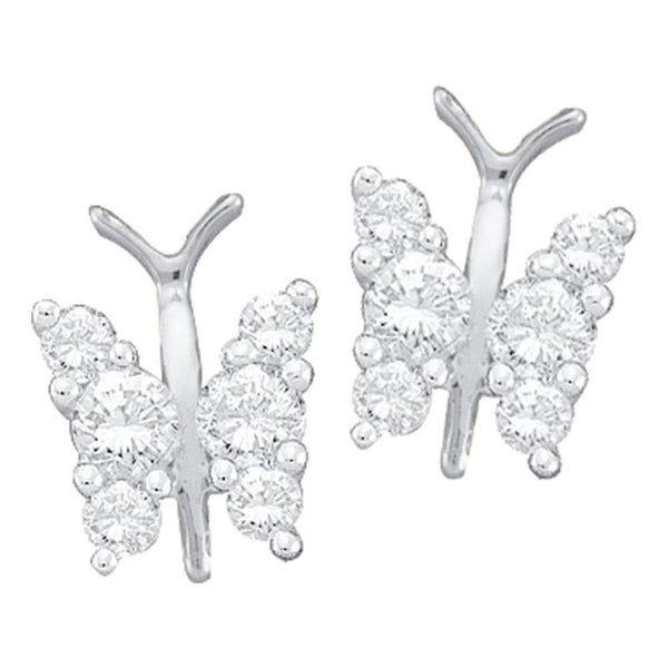14K White Gold Round Diamond Butterfly Bug Screwback Stud Earrings 1/3 Cttw - Gold Americas