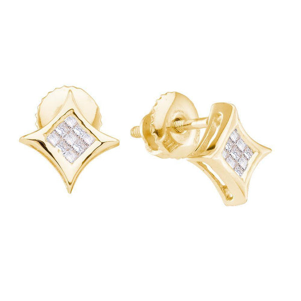 14K Yellow Gold Princess Diamond Cluster Kite Square Earrings 1/6 Cttw - Gold Americas