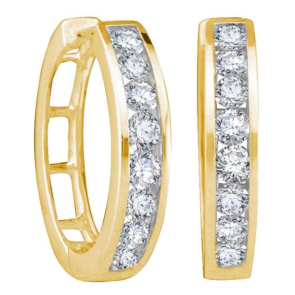 14K Yellow Gold Round Channel-set Diamond Hoop Earrings 1.00 Cttw - Gold Americas