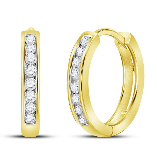 14K Yellow Gold Round Diamond Hoop Earrings 1/4 Cttw - Gold Americas