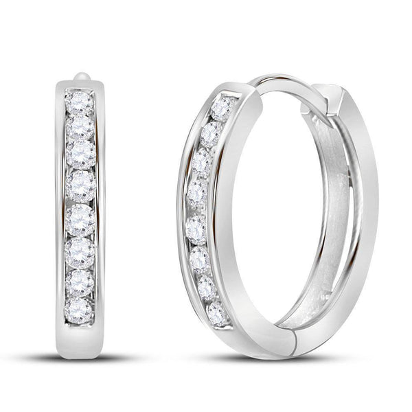 14K White Gold Round Diamond Hoop Earrings 1/4 Cttw - Gold Americas
