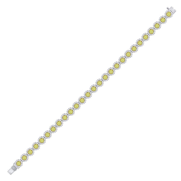 14K White Gold Round Canary Yellow Diamond Cluster Fashion Bracelet 3-5/8 Cttw